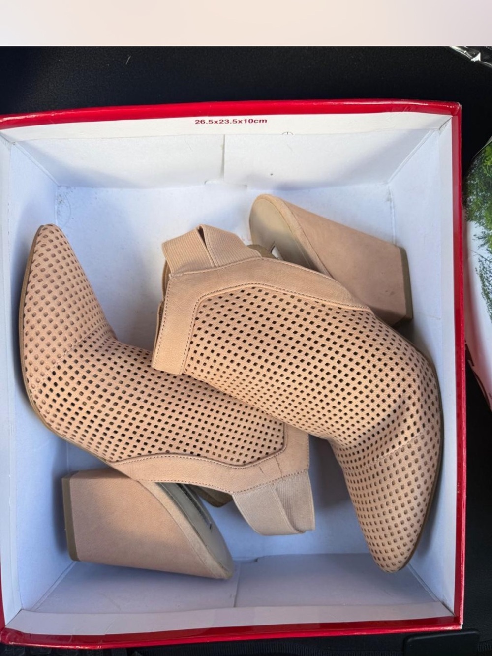GUESS Beige Perforated Pointed Toe Ankle Booties